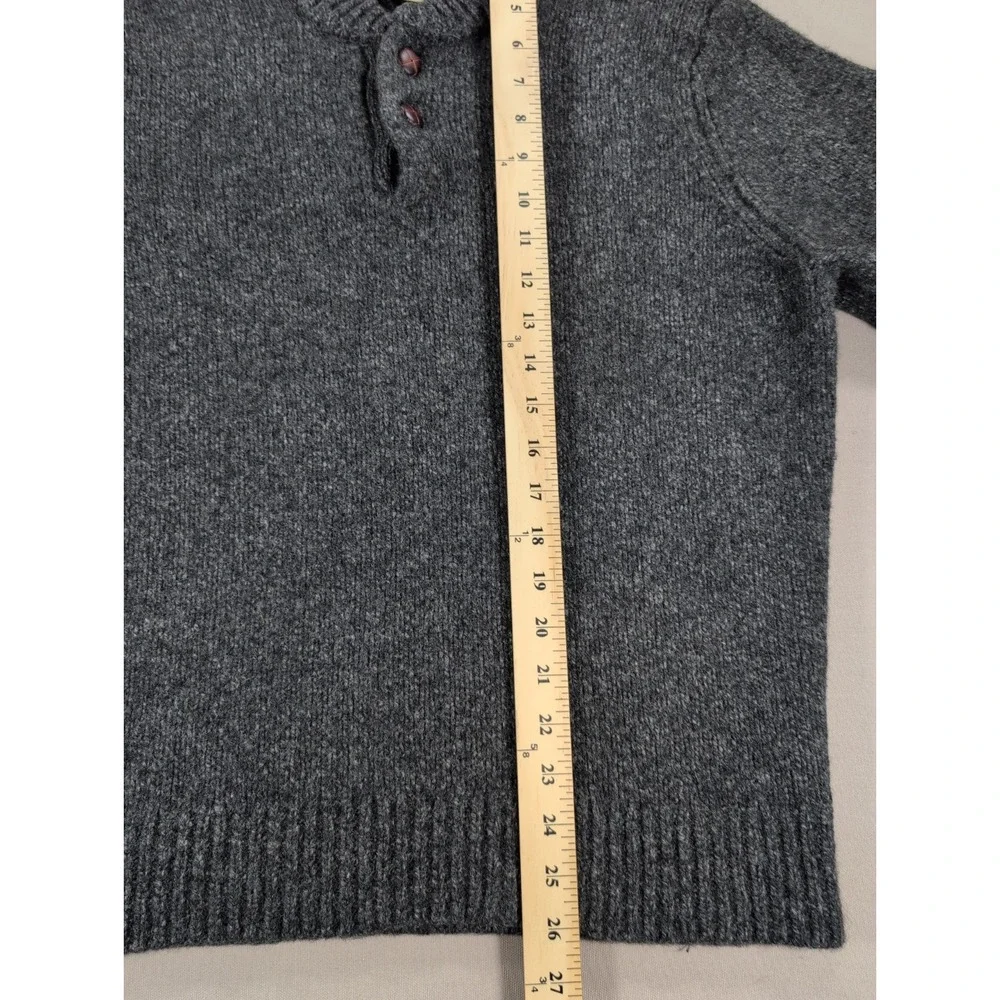 L.L. Bean 100% Lambswool Sweater Mens Large Gray Henley Shawl Collar Vintage